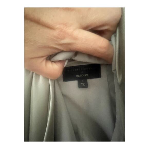 Michael Costello REVOLVE Ailana Gown Satin Adjustable Strap Side Slit Gray Small - Picture 14 of 14